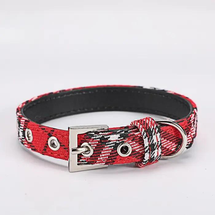 Collier pour animaux de compagnie tissu à carreaux collier pour chien classique PU chien marche chien fournitures pour animaux de compagnie quatre saisons sortie