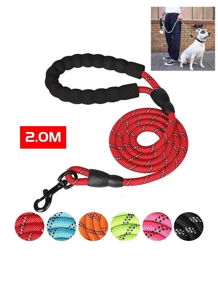 Laisse réfléchissante pour chien de 2 m avec poignée rembourrée confortable - Corde de traction double très résistante pour chiens forts