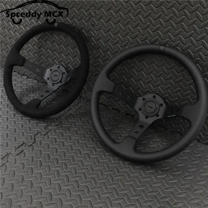 Volant de voiture en daim et cuir véritable, 14 pouces, 350mm, dérive Concave profonde, JDM Racing,