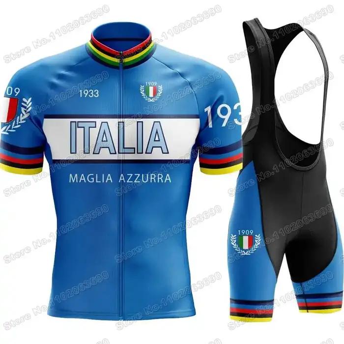 Ensemble de maillot de cyclisme de l'équipe d'Italie pour hommes, vêtements rétro, chemise de vélo de route, cuissard à bretelles trempé, uniforme d'équitation, vintage