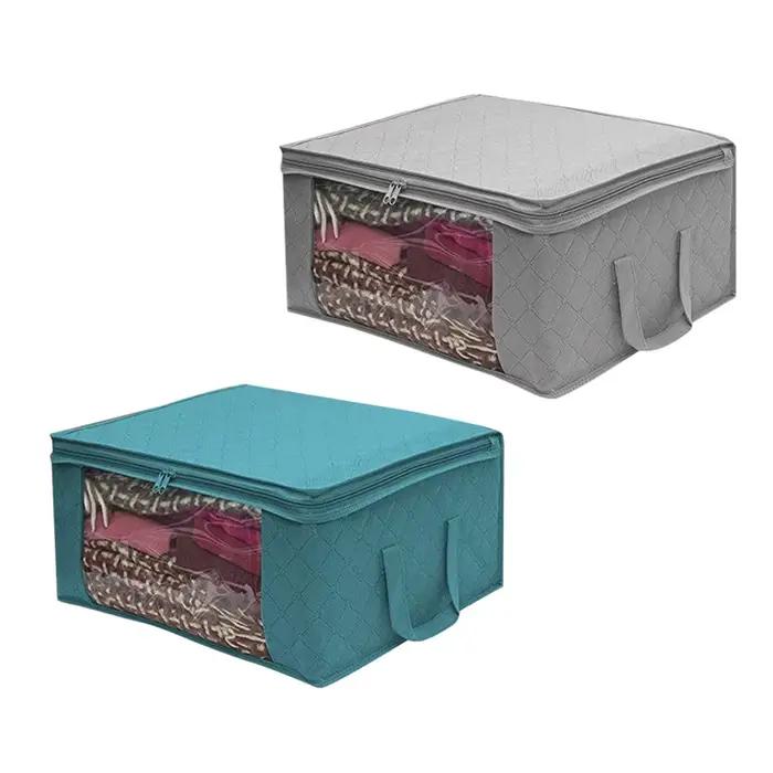 Boîte de rangement pour vêtements, sac de rangement pour vêtements, fenêtre transparente, fermeture éclair, tissu non tissé, panier à vêtements avec Foy