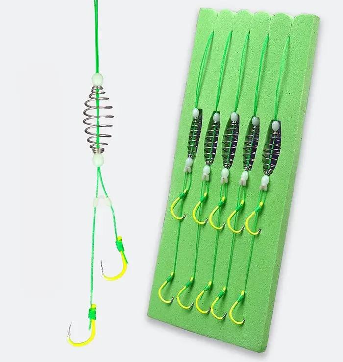 5 pièces/ensemble Double crochet ligne de pêche en acier inoxydable barbelé carpe crochets appât mangeoire printemps
