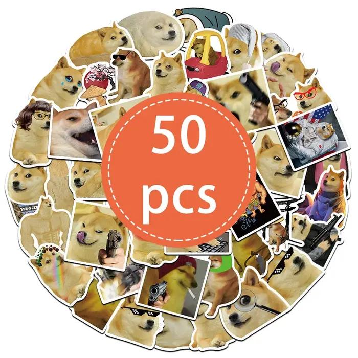 50 pièces Meme chien autocollant drôle chien autocollants Pack mignon Animal imperméable vinyle déca