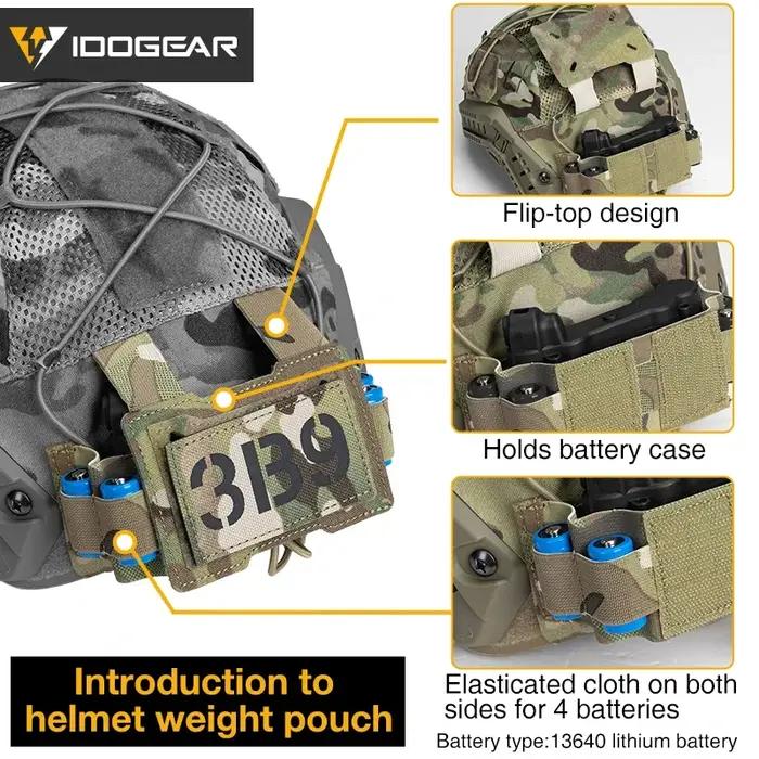 Housse casque tactique IDOGEAR pour casque fast avec poche batterie NVG accessoires chasse vision nocturne