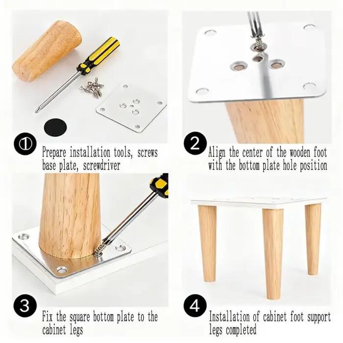 Pieds de meubles en bois, conception Oblique et droite, pieds durables antidérapants pour remplaceme