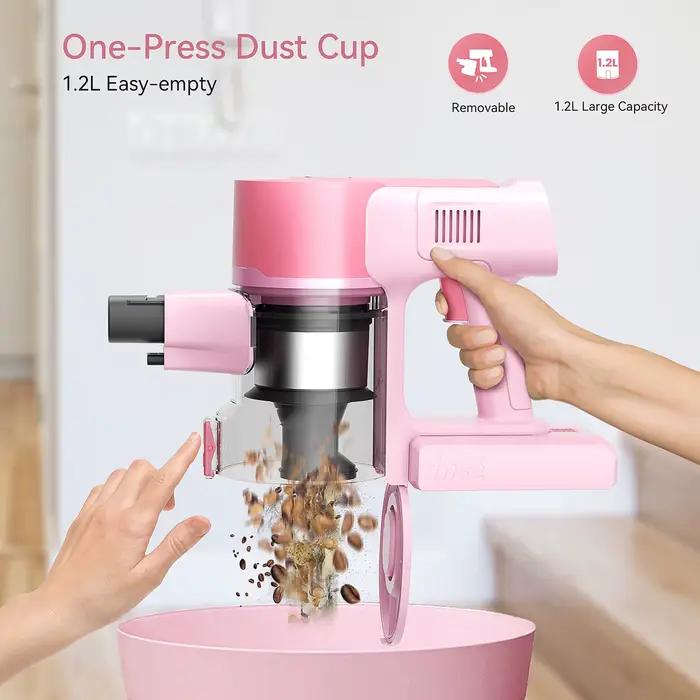 YOMA-Aspirateur balai sans fil, aspirateur sans fil, déterminer les poils d'animaux, sol dur, rose,