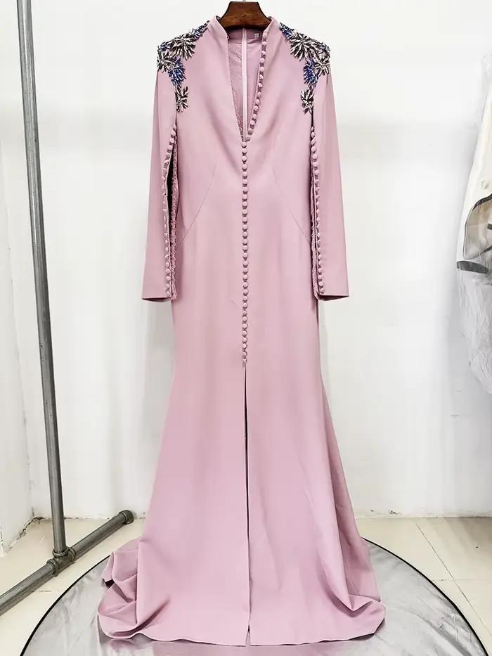 HIGH STREET nouvelle mode 2025 Designer femmes diamants perlés fendu longue robe Maxi