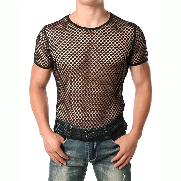Hommes Transparent Sexy maille t-shirt nouveau voir à travers résille à manches longues Muscle sous-vêtements discothèque fête effectuer top t-shirts