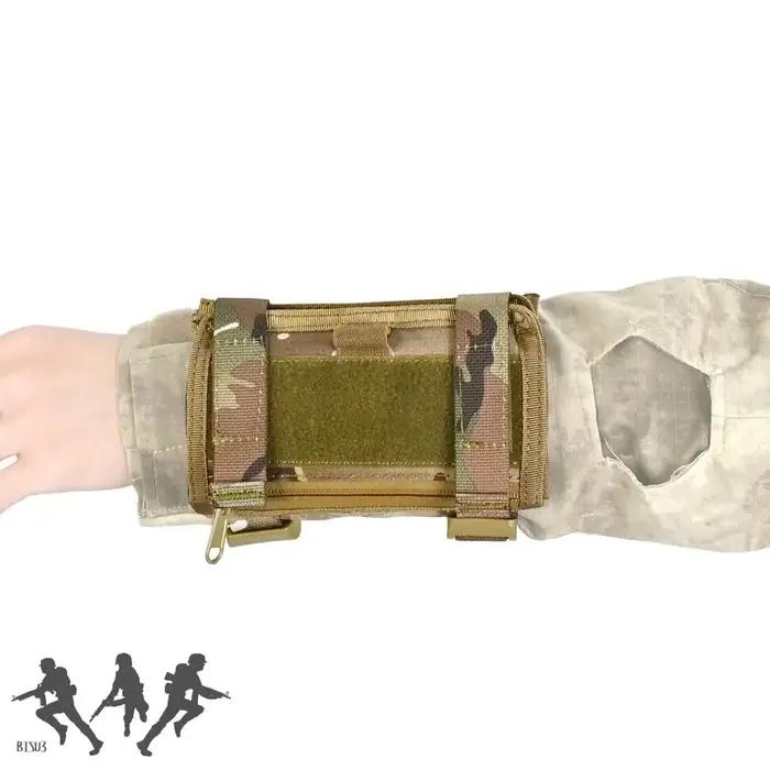 Manchon tactique paintball avec poche carte et étui téléphone, équipement chasse accessoire bras