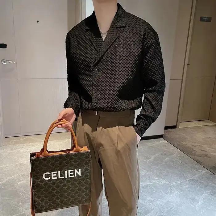 Cardigan à manches longues et col sur mesure pour homme, couleur unie, vêtements coréens, amples, te