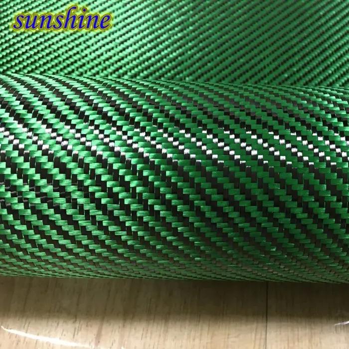 Tissu hybride en fibre d'aramide et carbone vert, fibre de carbone 3K, fibre d'aramide verte, 190 g/