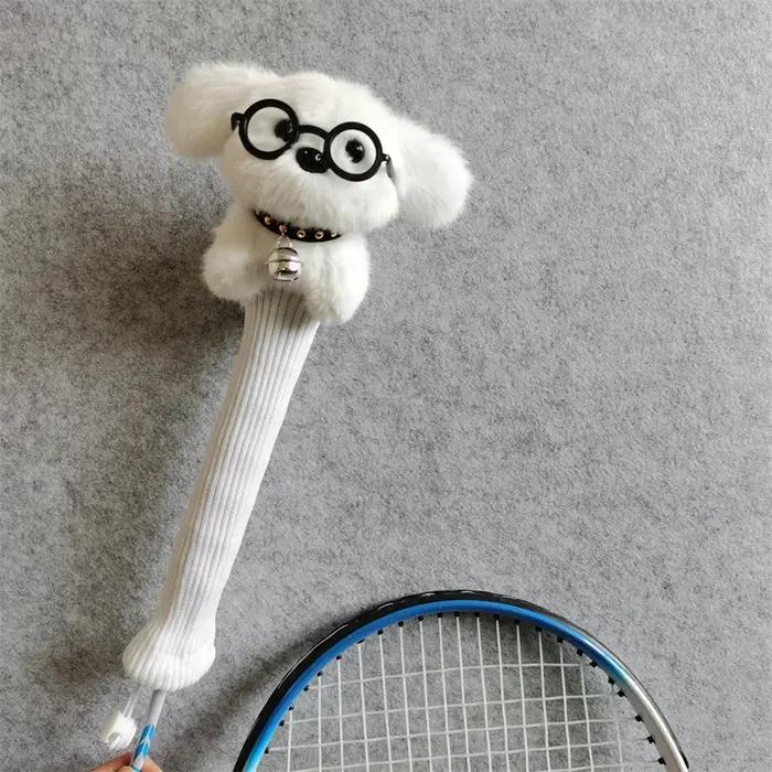 Couverture de poignée de raquette de Badminton pour chien blanc