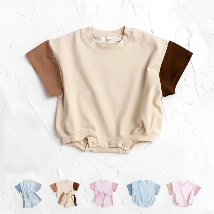 Barboteuse pour nouveau-né fille et garçon, combinaison une pièce en coton à manches courtes avec bo