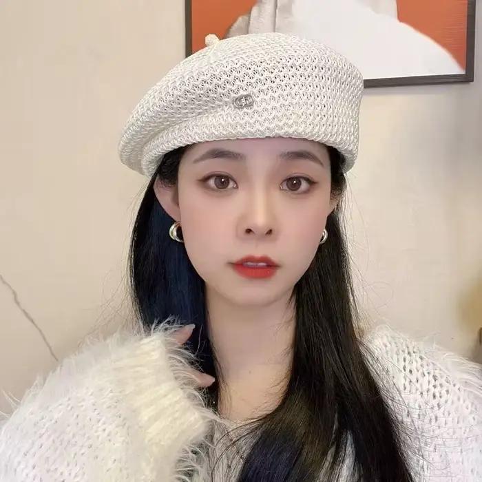 Béret Respirant à Grande Tête pour Femme, Chapeau de Peintre, Design Plissé à la Presse, Style Fin,