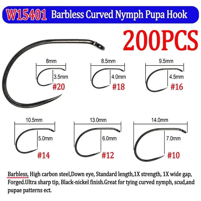 Crochet de pêche à la mouche Vampfly 200 pièces acier à haute teneur en carbone barbelé et sans barbe pour nymphes mouches sèches humides et streamers occasions spéciales