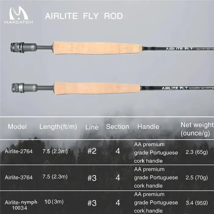 Canne à mouche Maximumcatch Airlite 7.5ft 10ft 2WT 3WT super légère graphite fibre carbone