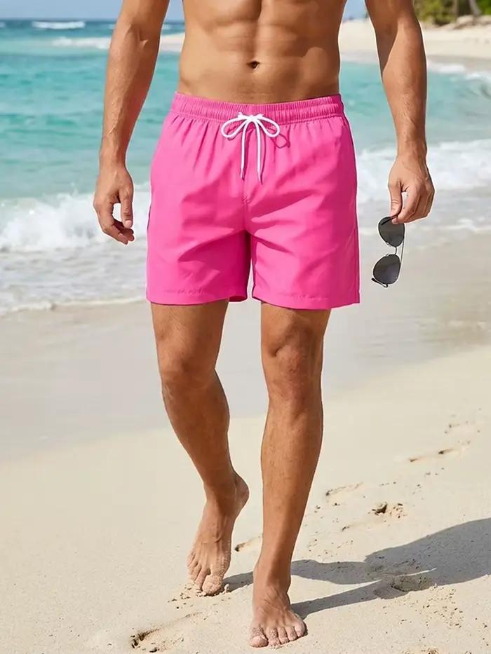 Maillot de bain pour hommes avec doublure en maille poches latérales short de plage solide séchage rapide léger cordon