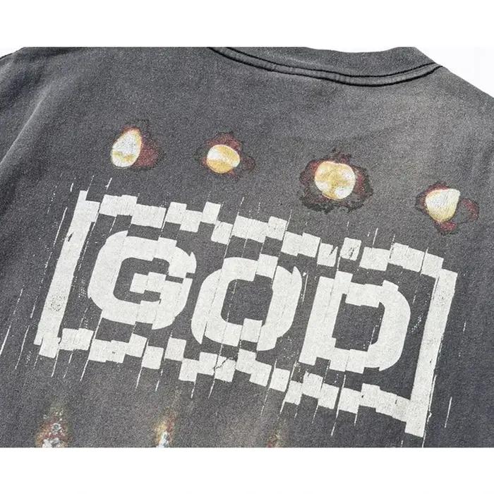 T-shirt imprimé croix pour homme et femme en coton haute qualité, décontracté, saison printemps été, design vintage délavé noir pour occasions spéciales
