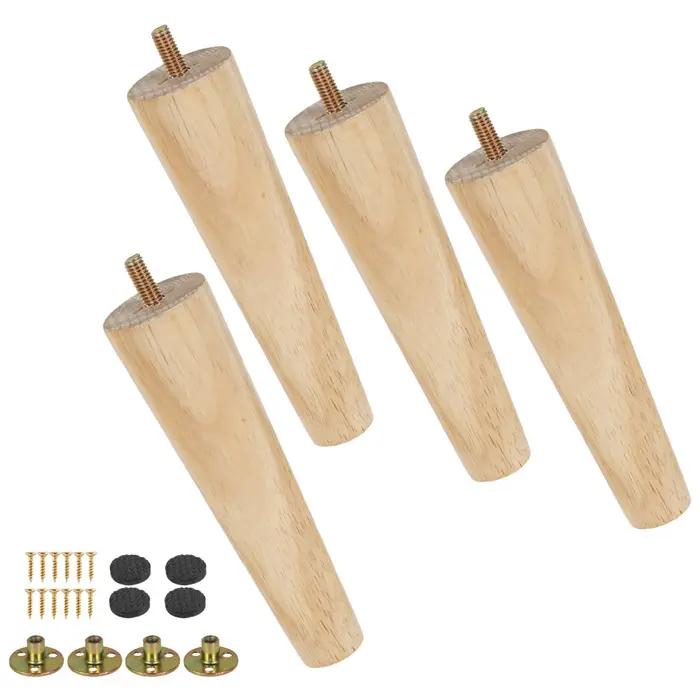 Kit de pieds de meubles en bois massif, hauteur 8/15/20cm, cône incliné, canapé-lit, armoire, Table