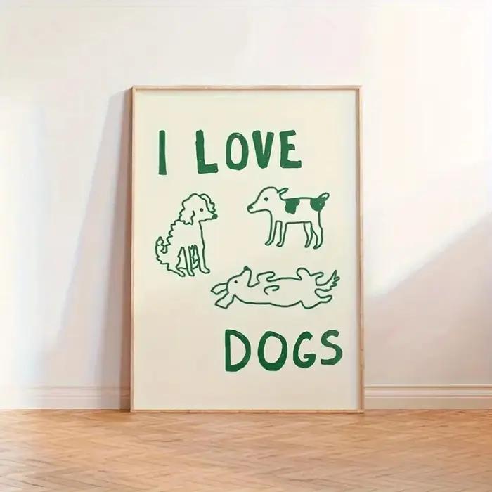 J'aime les chiens texte et illustrations de chiens simples, imprimés d'art muraux, peinture sur toil