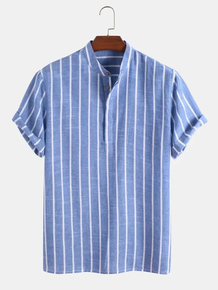 Vêtements pour hommes – Nouvelle chemise rayée mi-boutonnée pour homme