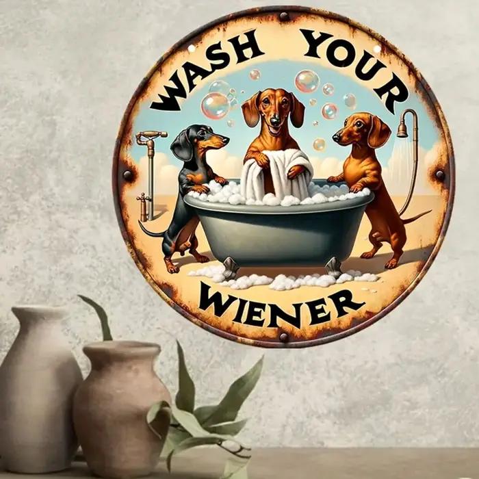 1 pièce, liste ronde en bois de teckel "Wash Your Wiener", Style rétro classique, cadeau pour les am