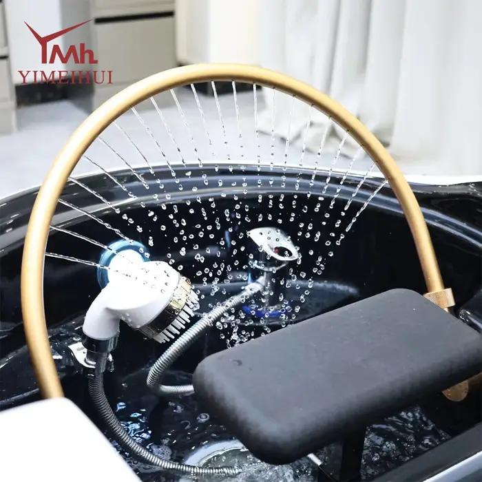 Lit de massage automatique pour shampoing et soins capillaires en similicuir, design ergonomique confortable, éponge haute densité
