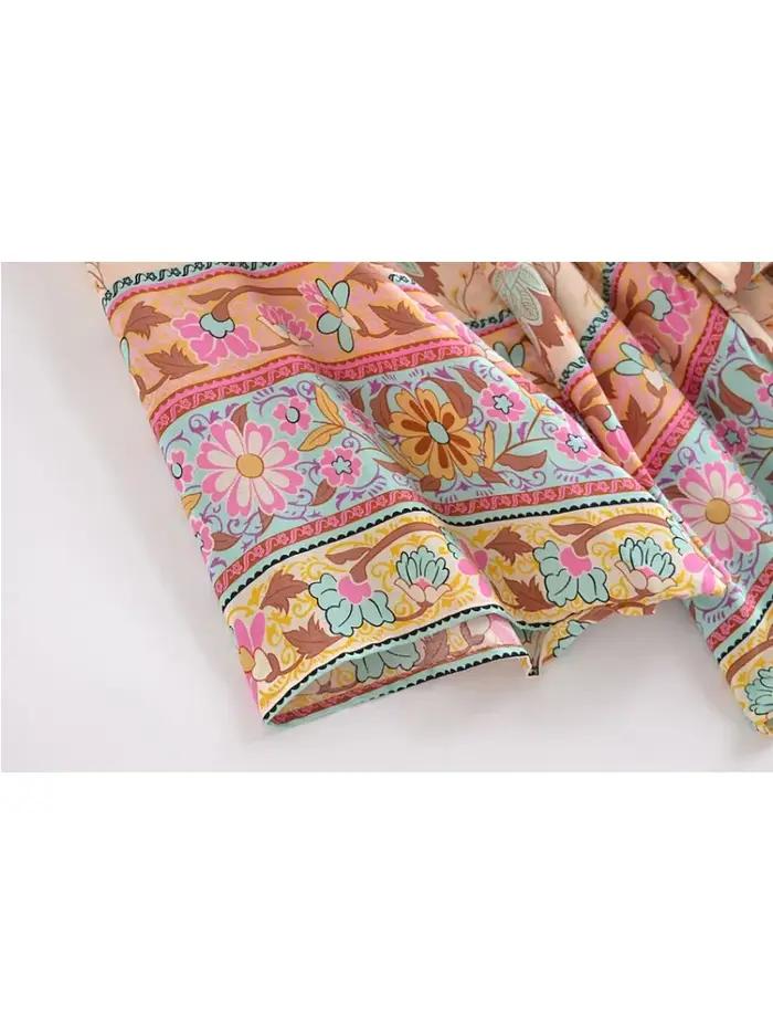 Kimono femme vintage imprimé paon floral manches chauve-souris couverture maillot boho plage