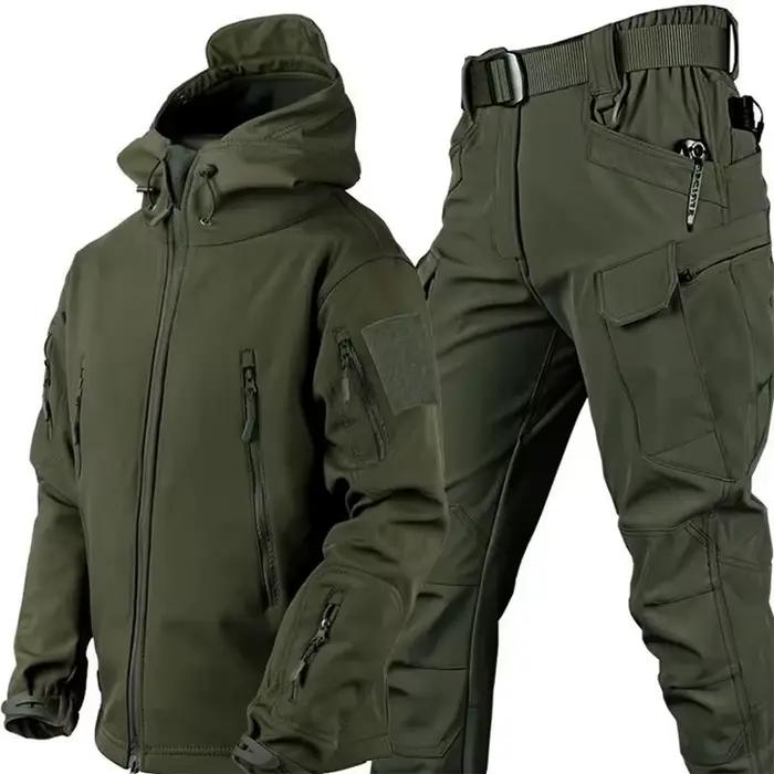 Ensembles de vestes tactiques imperméables d'hiver pour hommes, veste de randonnée et de chasse en softshell, pantalon cargo en polaire, survêtements