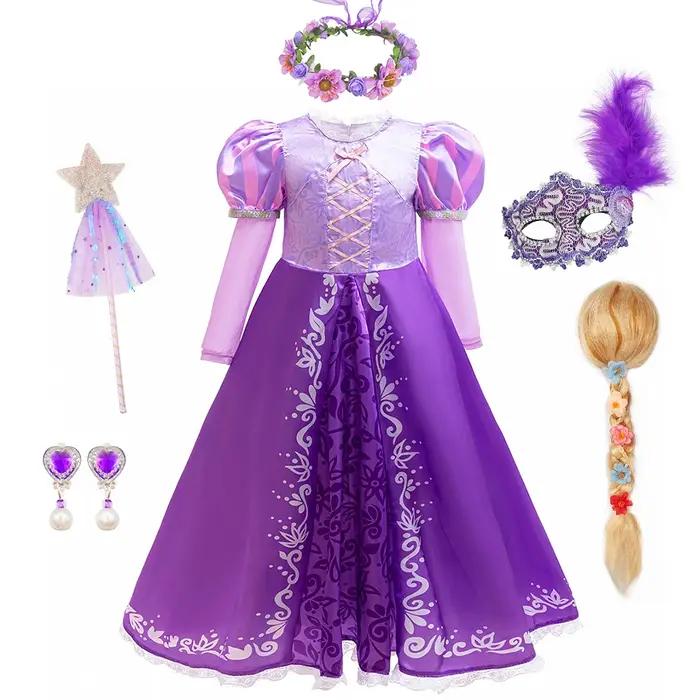 Robe de princesse Rapunzel pour enfants, déguisement d'Halloween, costumes à manches longues, tenues