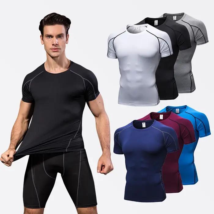 Chemise de Sport élastique pour hommes, chemise de course, Fitness, entraînement, séchage rapide, co