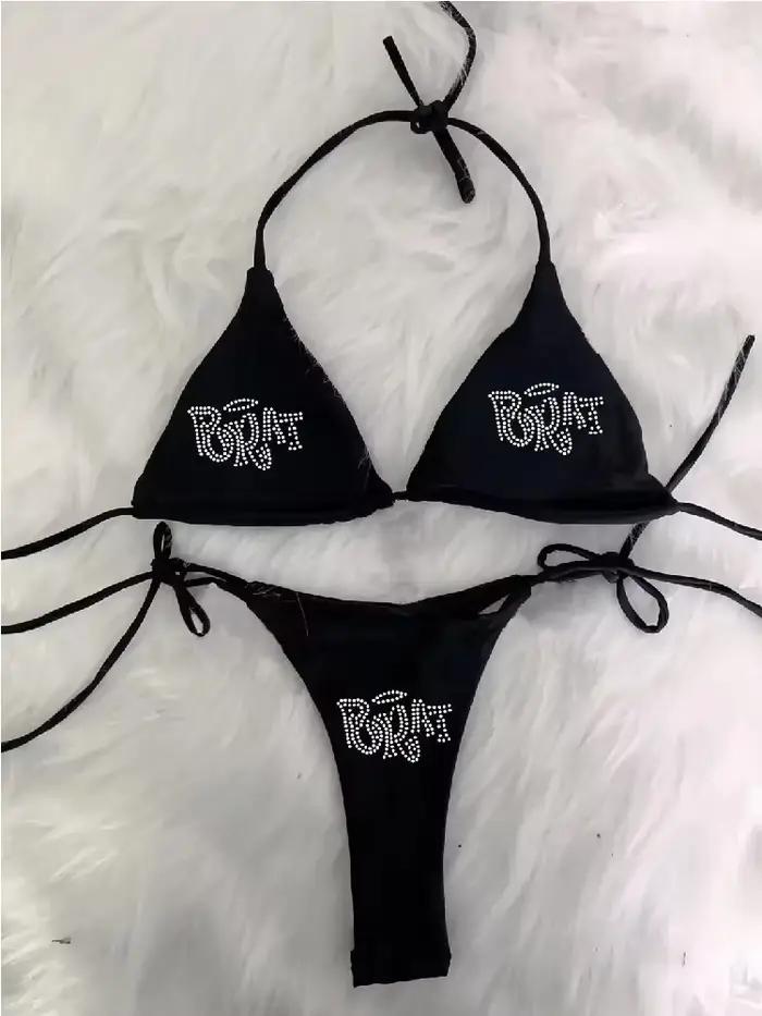 2000s femme Punk nouveau maillot de plage vêtements gothiques BRAT strass impression Grunge