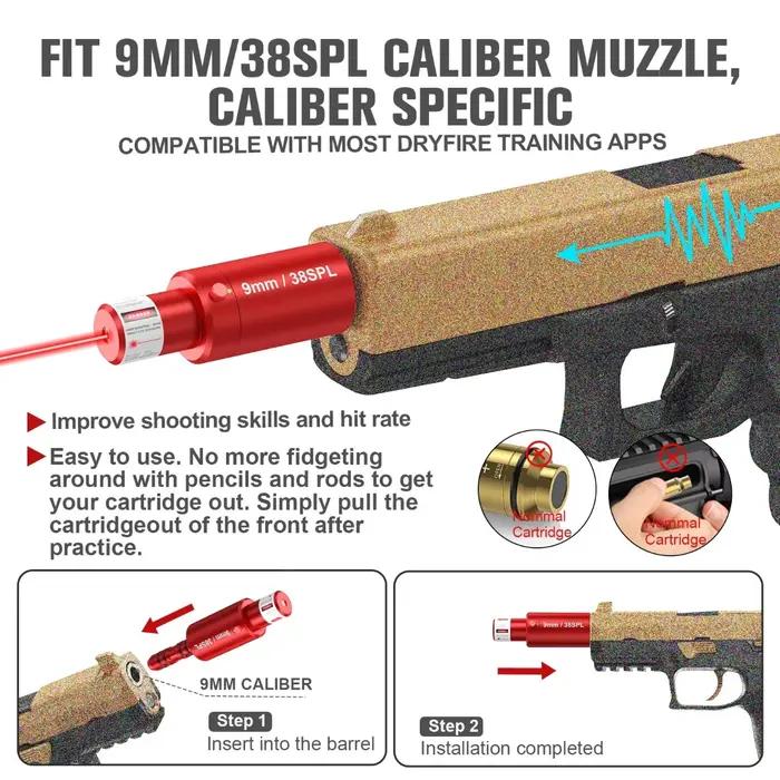 Cartouche de calibrage tactique laser 22LR .177 9mm 38SPL 12GA pour entraînement au tir à sec et calibration double usage