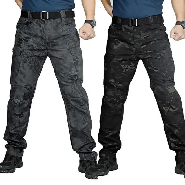 Pantalon tactique cargo sec rapide camouflage noir pour randonnée chasse et escalade