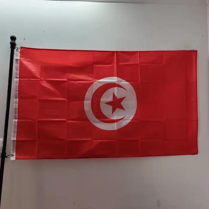 Drapeau national de tunisie 90 x 150 cm, drapeau TUN TN avec étoile rouge et croissant, polyester du