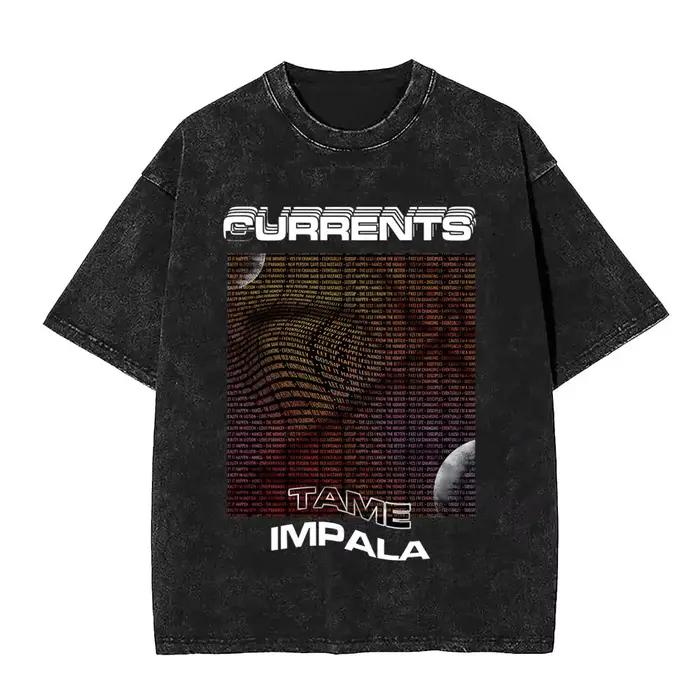 VintageWashed Pop Rock Band Tame Impala Currents impression graphique t-shirts hommes femmes décontr