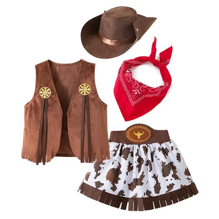Costume de cowgirl pour filles, ensemble de vêtements avec veste, jupe et chapeau, tenue de spectacle pour enfants, usage polyvalent pour carnaval et occasions spéciales