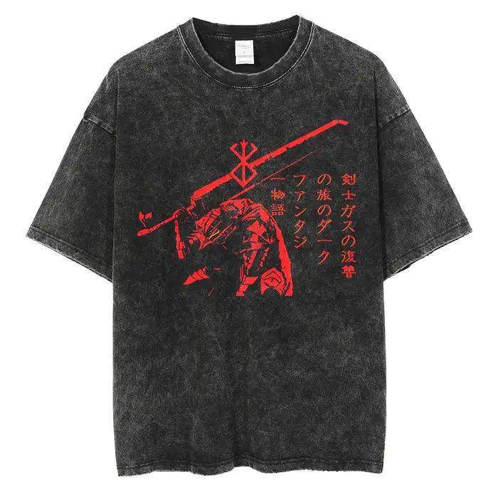 T-shirt Berserk Manga pour hommes et femmes, T-shirt Guts Anime, T-shirt vintage, Coton lavé, Vêtements d'été décontractés, Économie à manches courtes