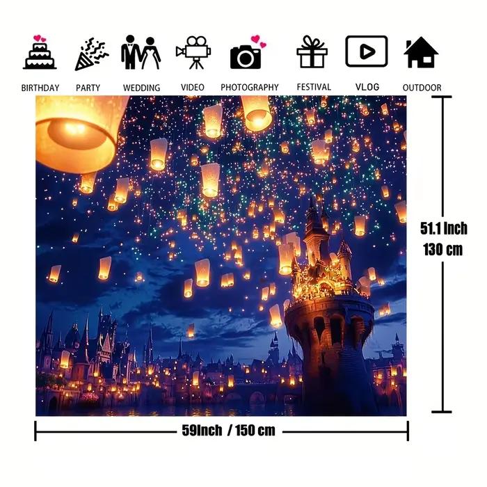 Fond de chateau de conte de fees grande tours longues nuits scenes lumineuses isle of lanterns polyester celebration fairytale background multiple occasions