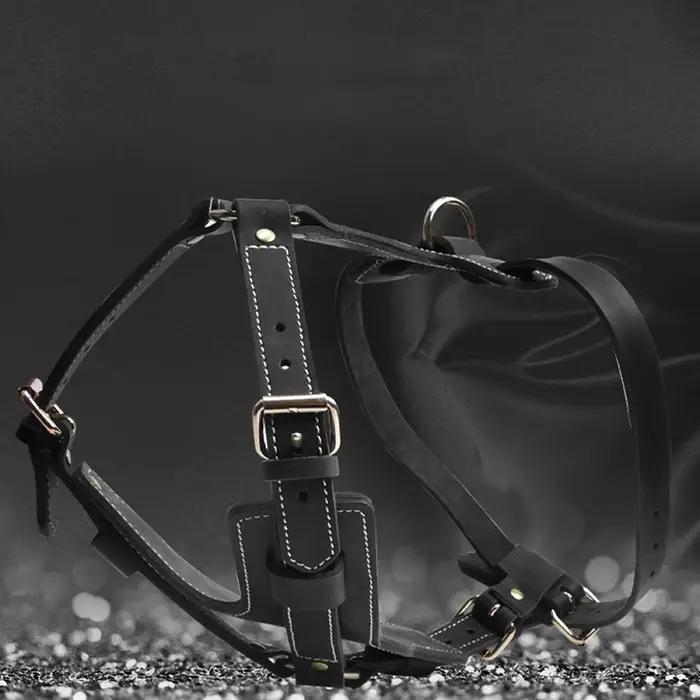 Harnais pour chien de grande taille en cuir véritable