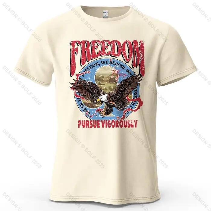 T-Shirt homme imprimé aigle et liberté 100% coton surdimensionné Vintage aventures t-shirts graphiqu