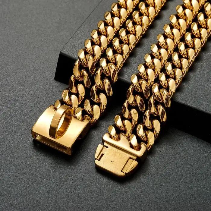 Collier de chaîne pour chien en or avec chaîne à Double rangée robuste