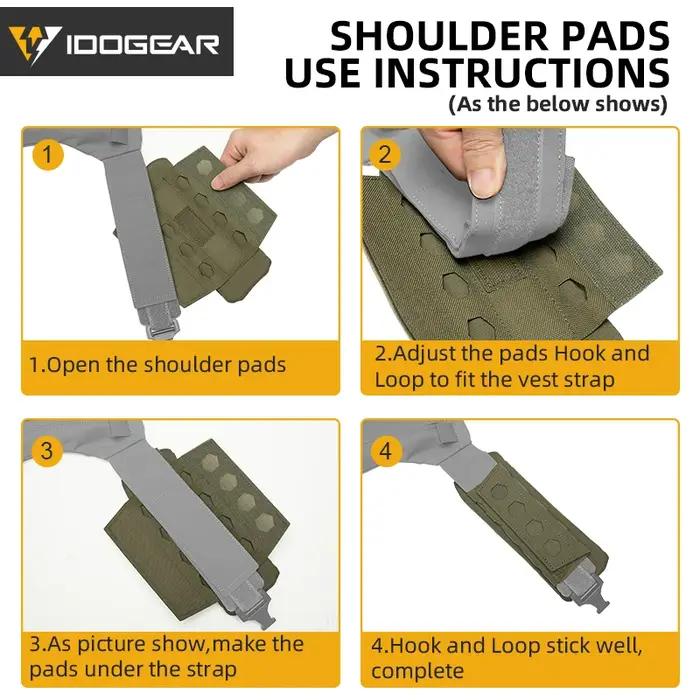Coussins d'épaule IDOGEAR 2PCS, rembourrage 3D respirant pour gilet et sac à dos chasse