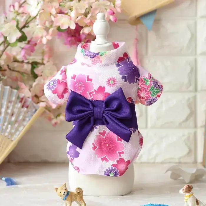 Kimono japonais pour animaux de compagnie caniche chat peignoir fleur cerise Sakura été chiot printemps vêtements