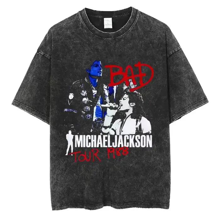 T-shirt vintage lavé avec graphisme de Michael Jackson pour hommes et femmes