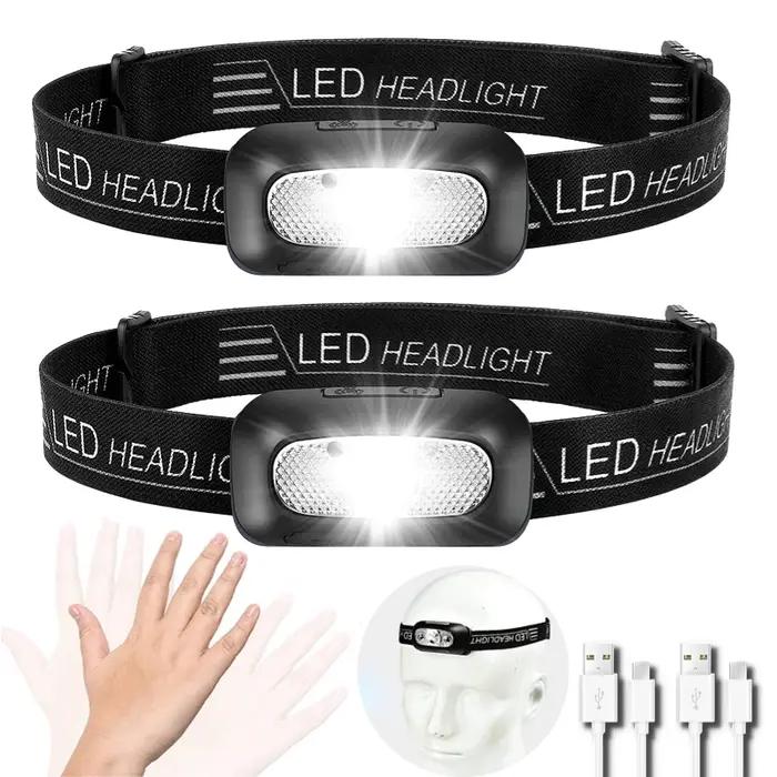 Mini lampe frontale Rechargeable USB avec capteur d'onde, lampe de poche d'éclairage extérieur pour
