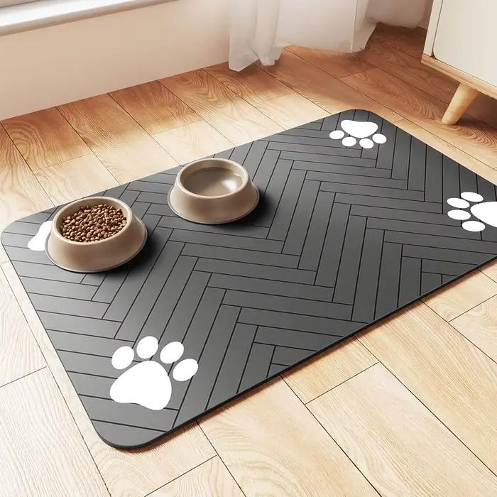 Tapis d'alimentation pour chiens et chats absorbant rapide avec support en caoutchouc imperméable pour bol de nourriture et d'eau occasions spéciales pour animaux de compagnie