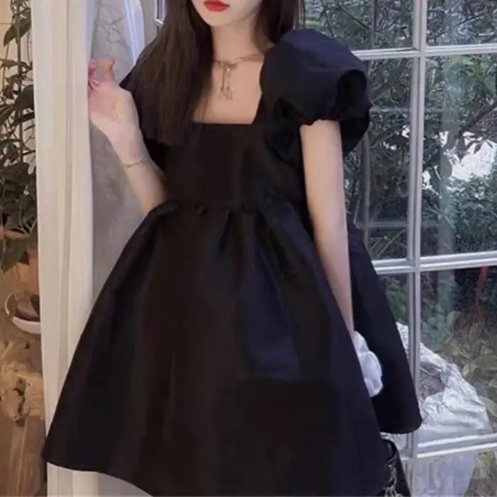 Robe de bal noire aux manches bouffantes pour femmes, style décontracté et chic, occasionnelle et quotidienne, princesse moderne