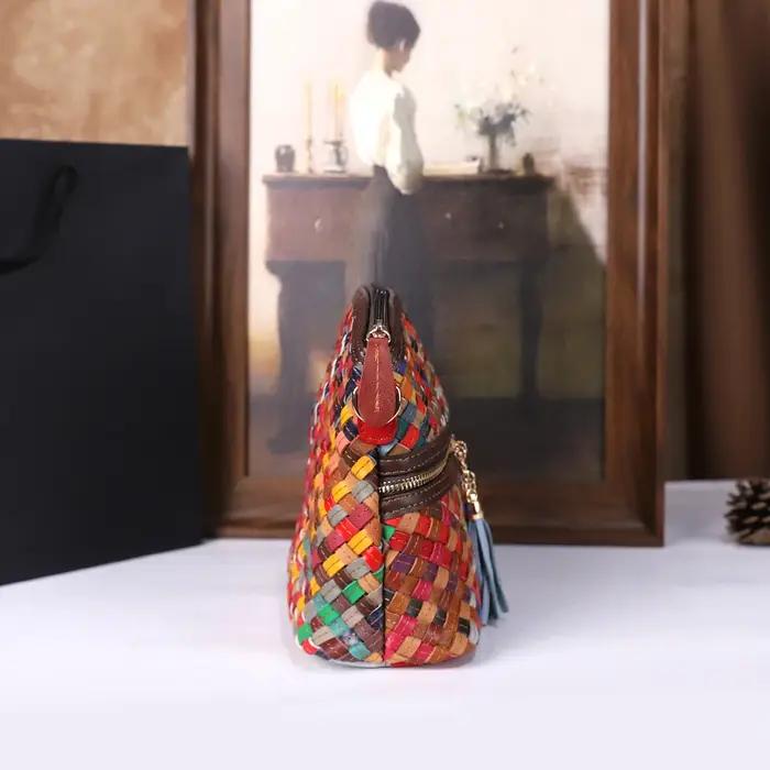 Sac à bandoulière en cuir épissé tissé à la main pour femmes, décontracté, léger, polyvalent, sangle