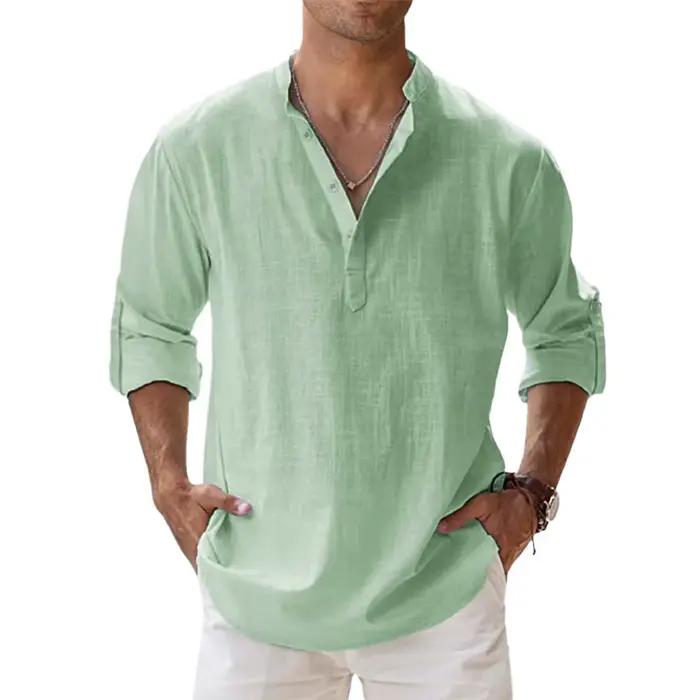 Chemises à manches longues pour hommes en coton et lin
